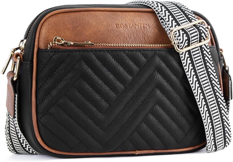 Bostanten Quilted Crossbody Bags for Women Vegan Leather Purses Small Shoulder Handbags with Wide Strap | Quilted, Small, with Wide Strap, Quilted, Purses, Small - Image 1